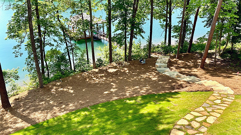 backyard lanscaping with view of Lake Keowee